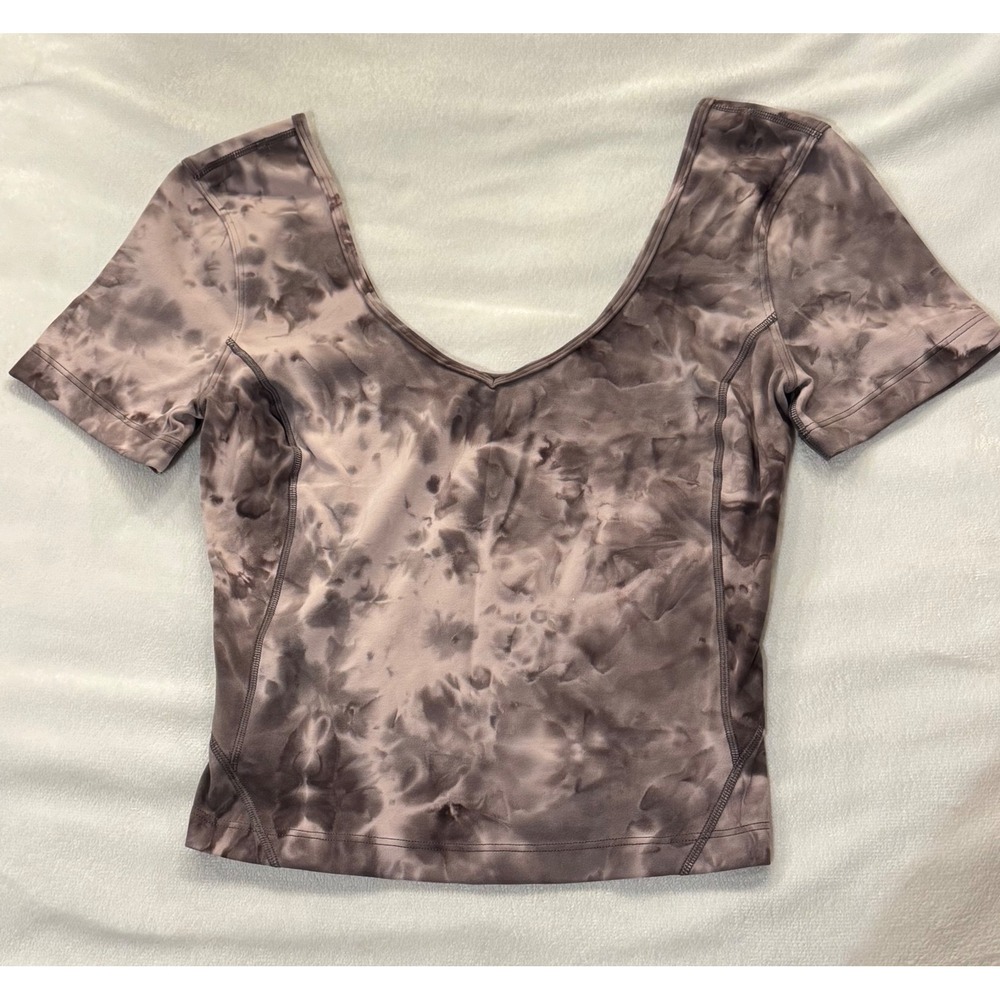 Lululemon Align Tee Diamond Dye Graphite Grey Pink Pastel Nulu Crop Top Size 2 - Picture 3 of 5